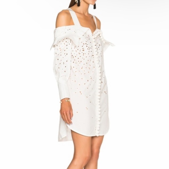 Proenza Schouler Eyelet Shirt Mini  Dress in white size 6 - Picture 1 of 12